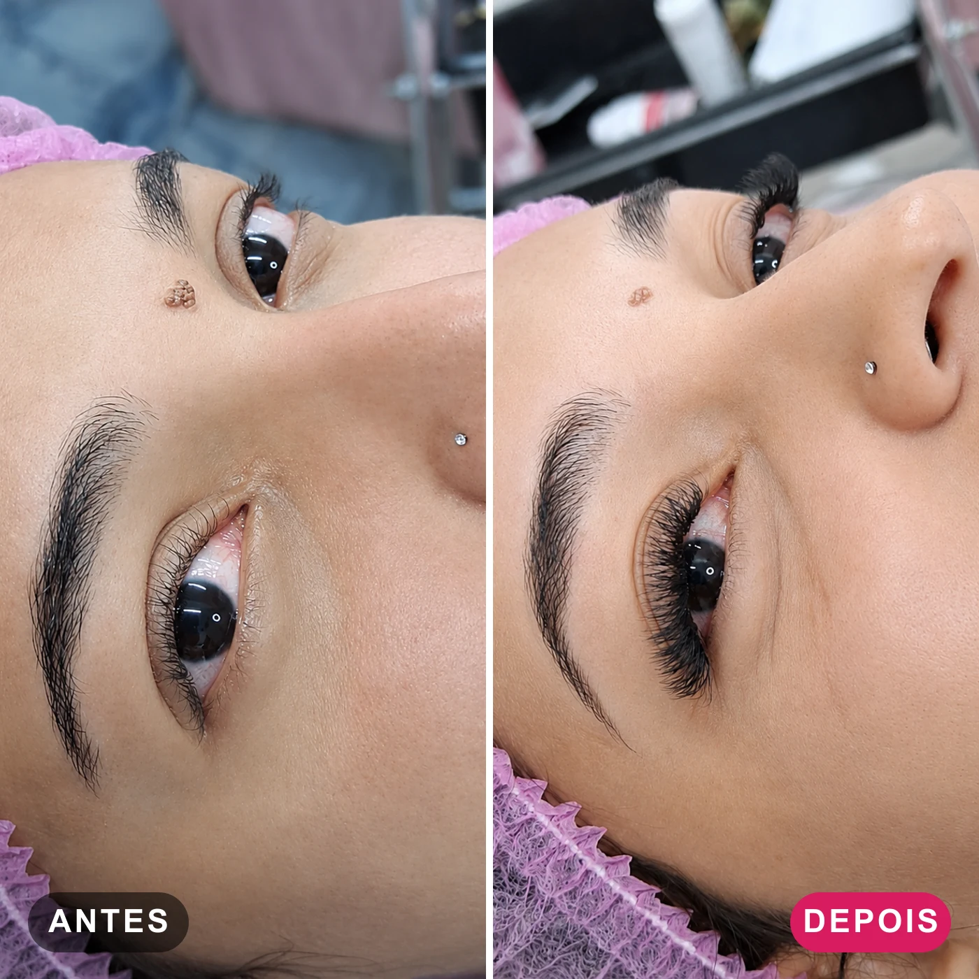Antes e depois de Extensão de Cílios no Instituto Beatriz Oliveira em Limeira/SP
