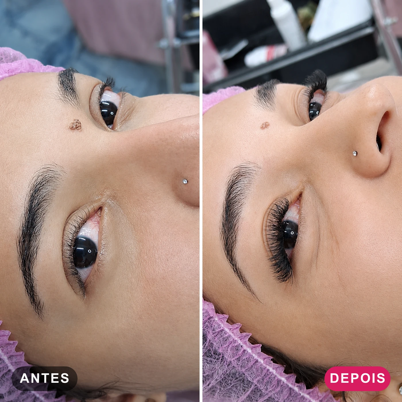 Antes e depois de Embelezamento do Olhar no Instituto Beatriz Oliveira em Limeira/SP