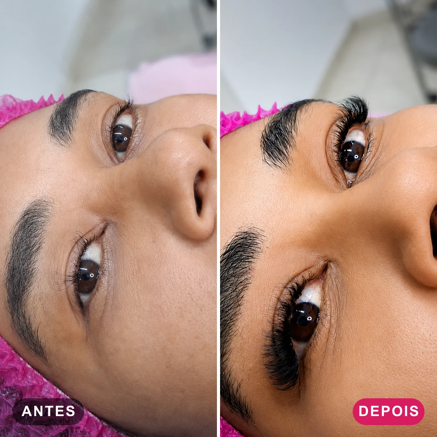 Antes e depois de Extensão de Cílios no Instituto Beatriz Oliveira em Limeira/SP