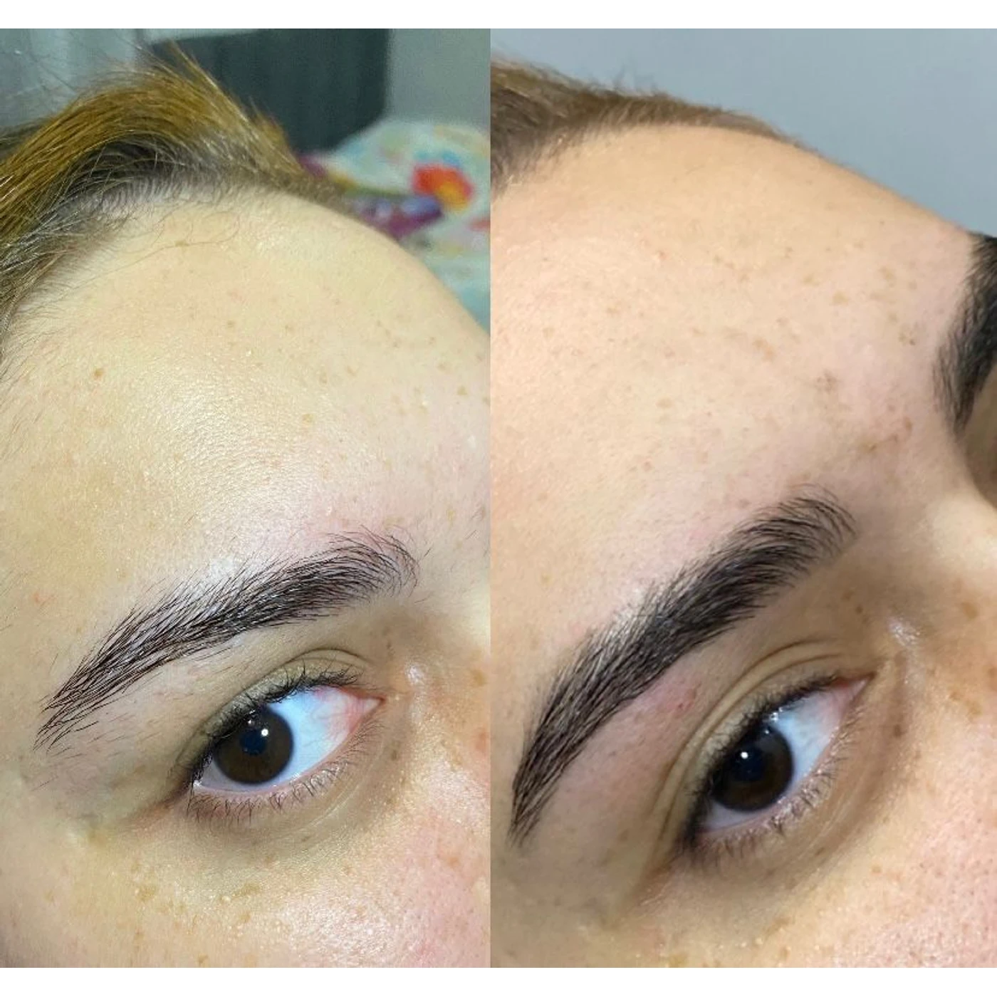 Antes e depois de design de sobrancelhas — transformação 1